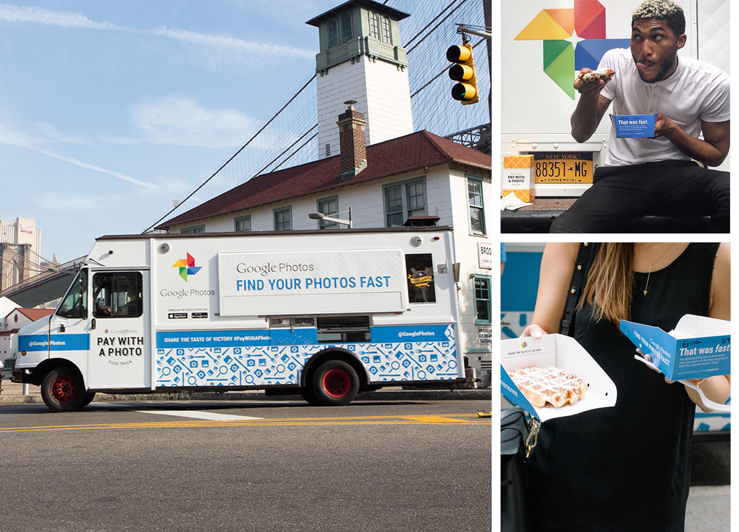 Waffle truck and trays customized with Google branding during a promotion event
