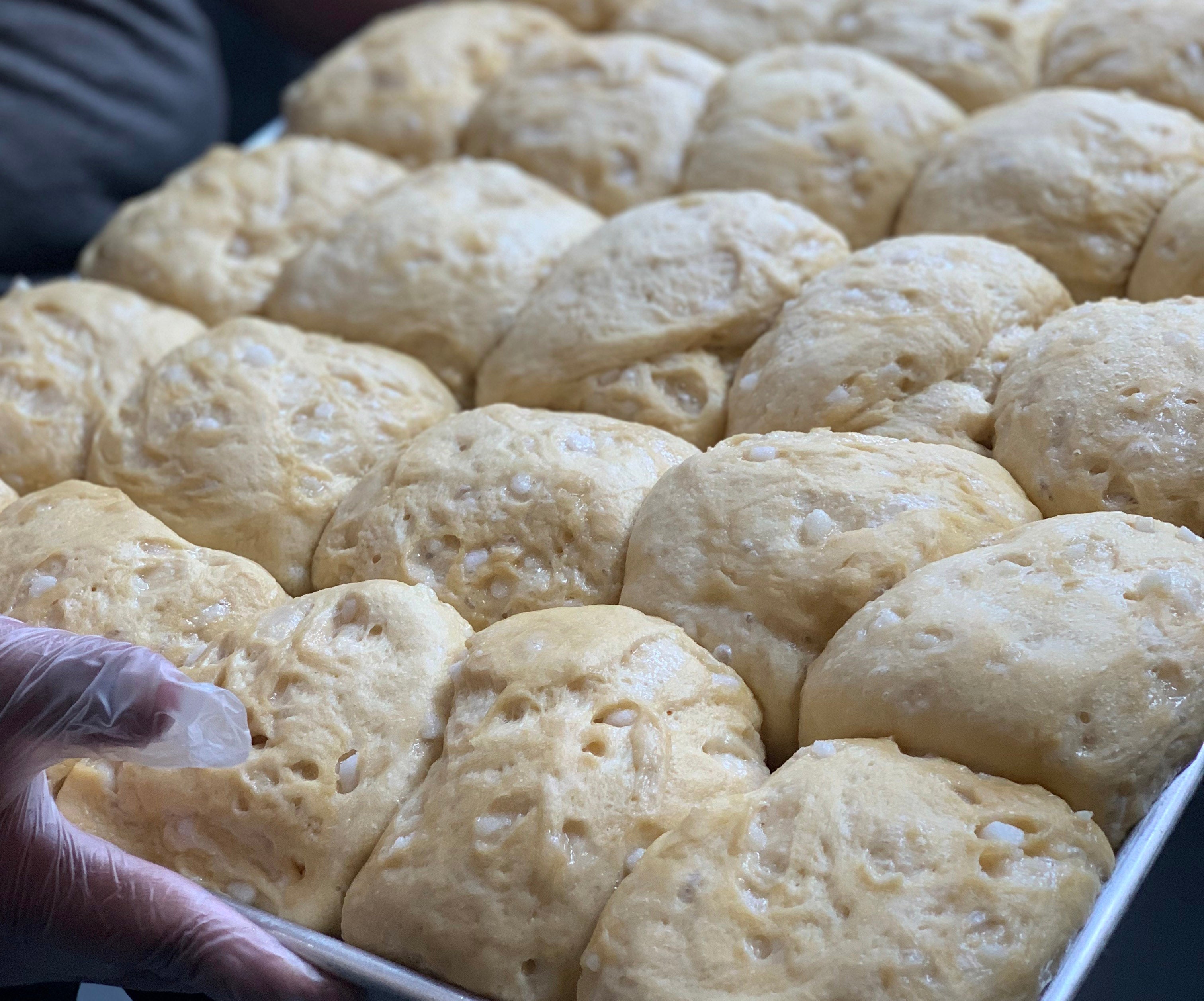 A patch of proofed waffle dough