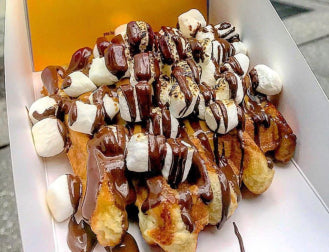 The s’mores waffle, with  marshmallow and chocolate fudge
