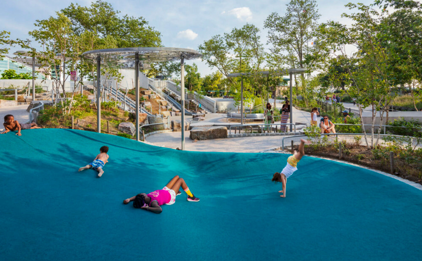 Kids playing in an exterior  playground