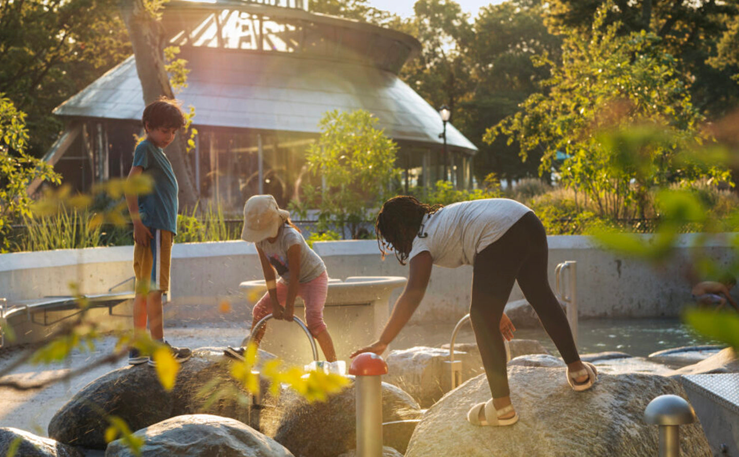 Kids playing in an exterior  playground