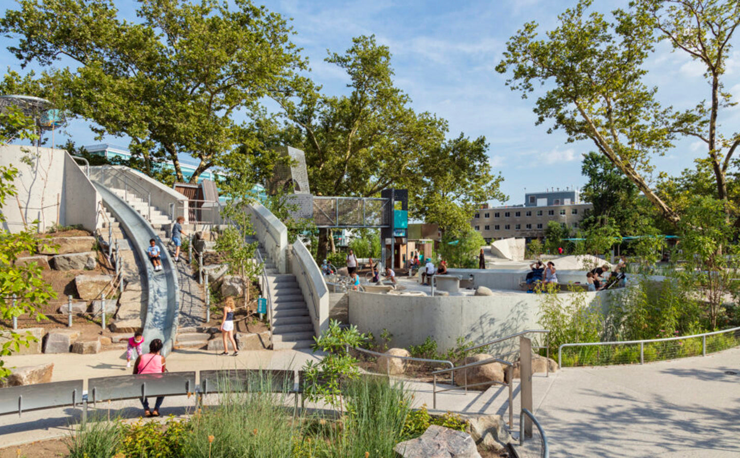 Kids playing in an exterior  playground