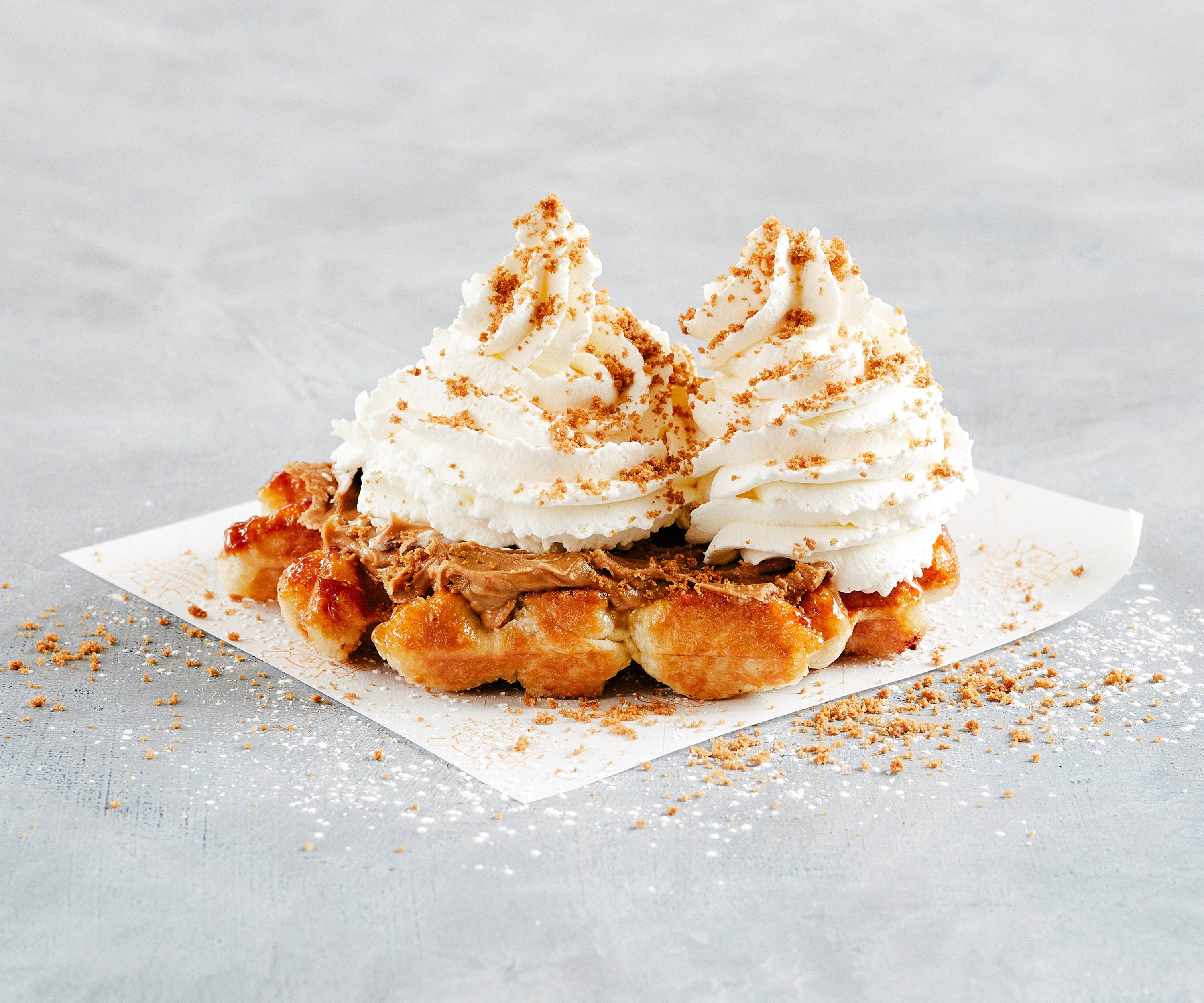 The throw down waffle, with spekuloos spread and whipped cream